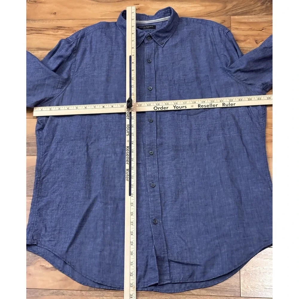 Banana Republic Mens XL Blue 100% Linen Camden Fit Button Down Long Sleeve Shirt